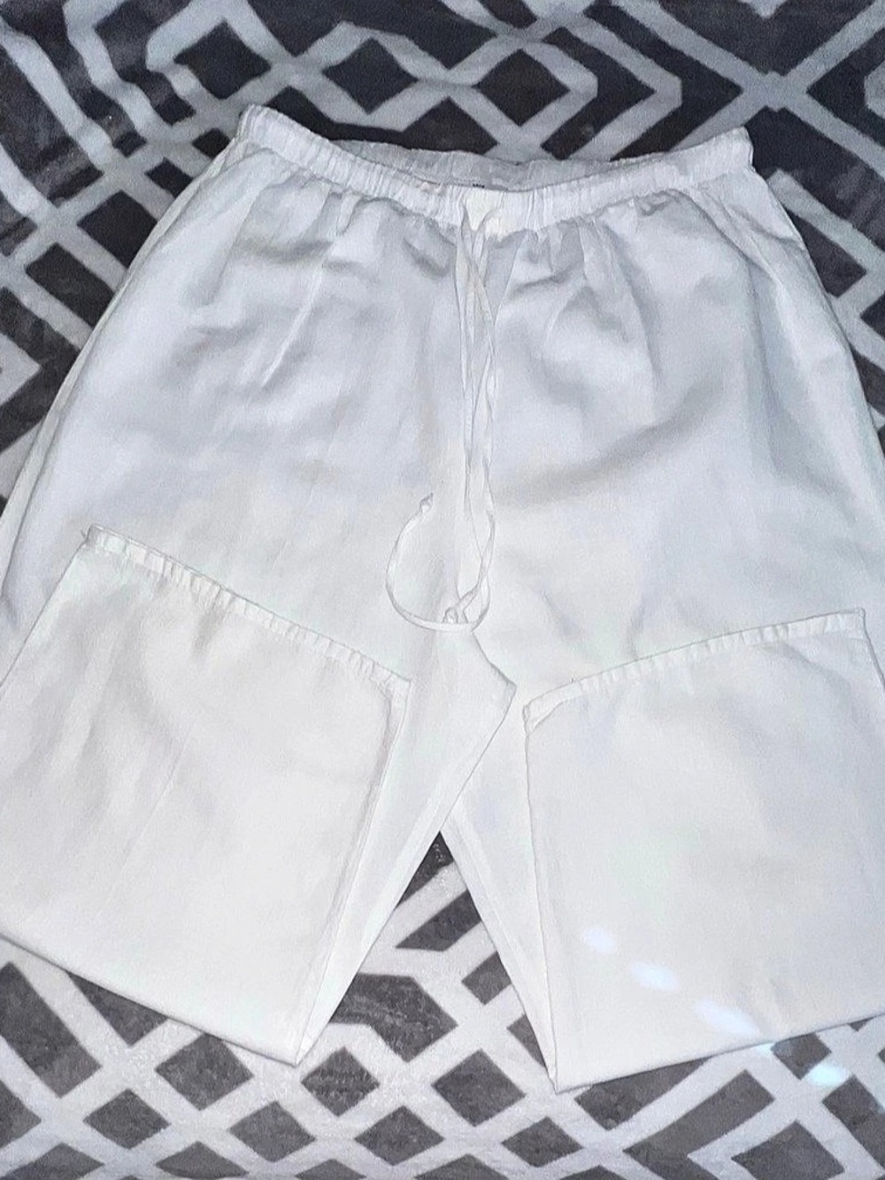 Hot Cotton by Marc Ware Linen Cotton Wide Leg Drawstring Pants White Plus Size 2